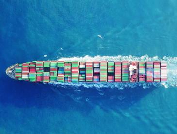 Cargo ship traveling on the ocean