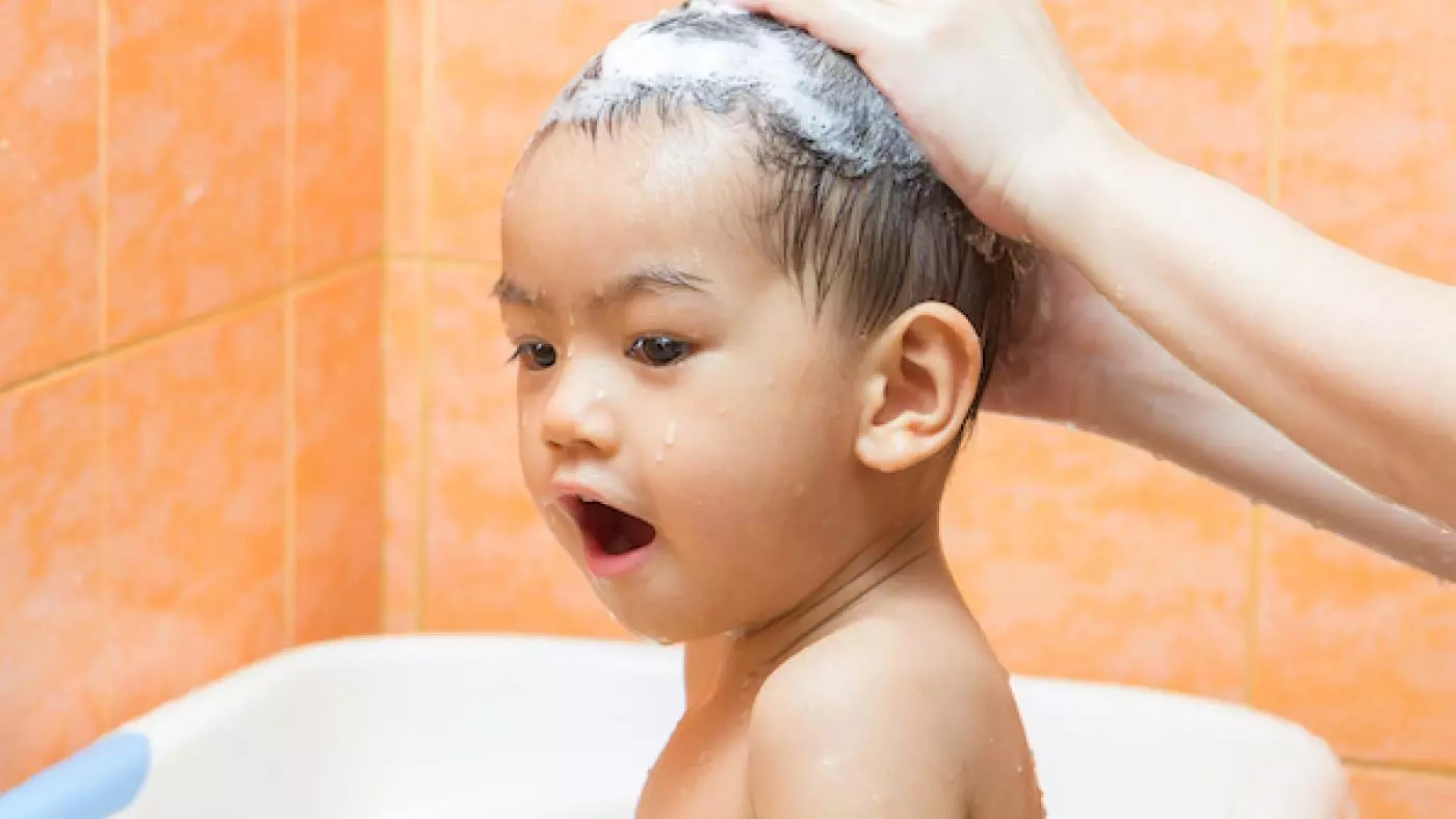 Baby taking a bath